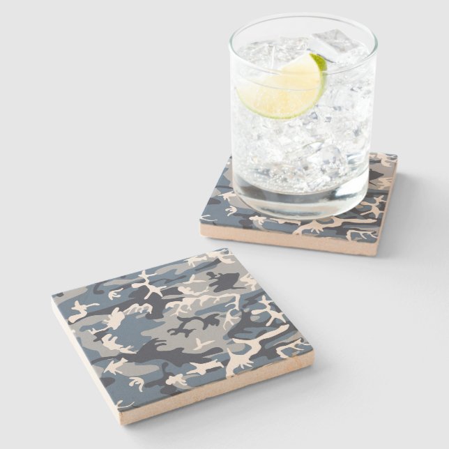 Winter Snow Blue Camouflage, Military, Army Stone Coaster (Side)