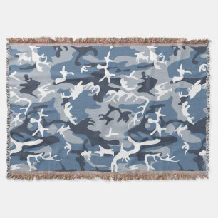 Winter Snow Blue Camouflage, Military, Army Throw Blanket