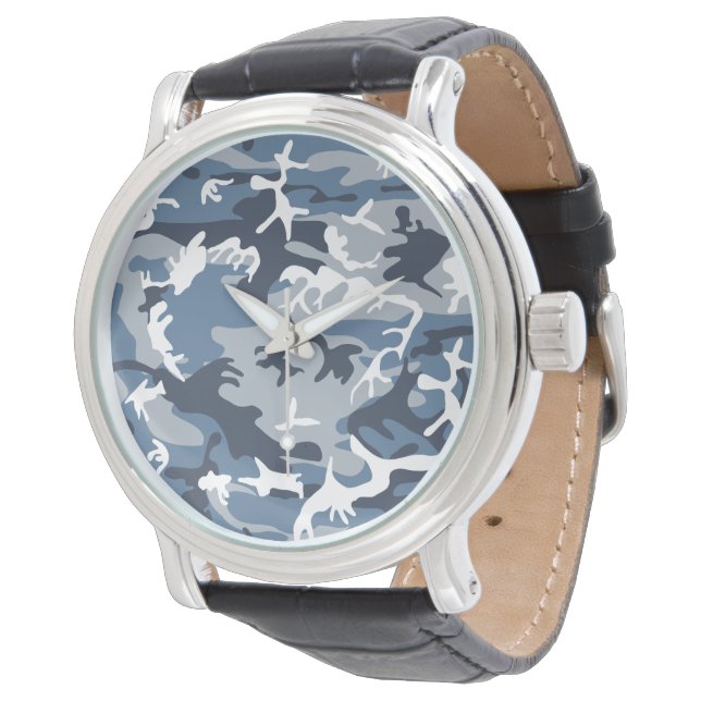 Winter Snow Blue Camouflage, Military, Army Watch (Angled)