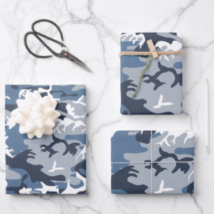 Winter Snow Blue Camouflage, Military, Army Wrapping Paper Sheet