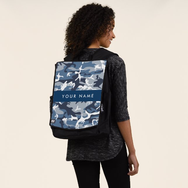 Winter Snow Blue Camouflage Your name Personalise Backpack (Worn)