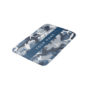 Winter Snow Blue Camouflage Your name Personalise Bath Mat