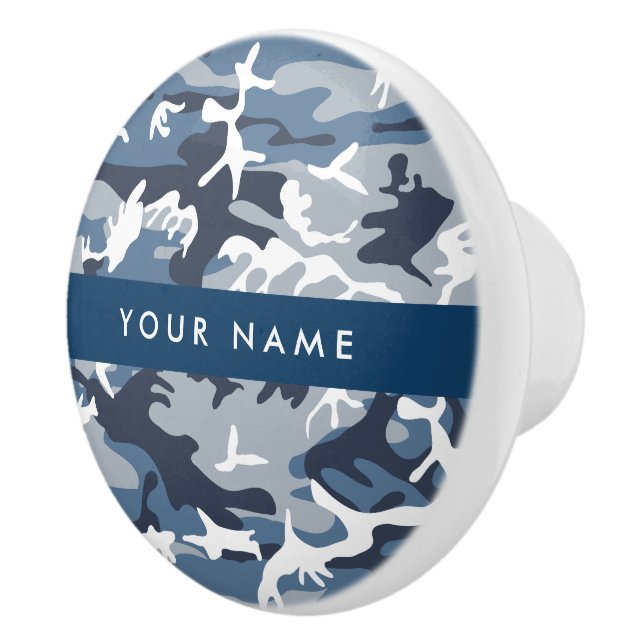 Winter Snow Blue Camouflage Your name Personalise Ceramic Knob (Right)