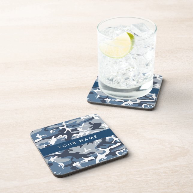 Winter Snow Blue Camouflage Your name Personalise Coaster (Right Side)