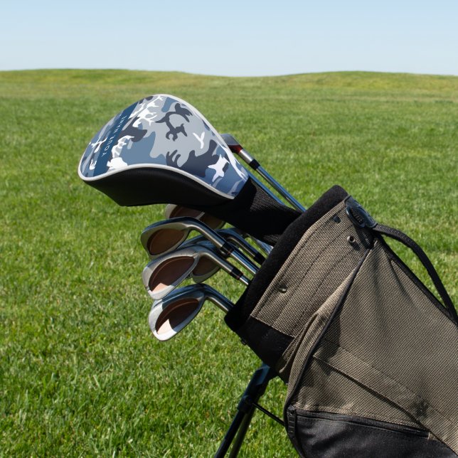 Winter Snow Blue Camouflage Your name Personalise Golf Head Cover (In Situ)