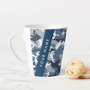 Winter Snow Blue Camouflage Your name Personalise Latte Mug