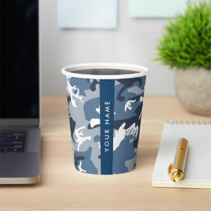 Winter Snow Blue Camouflage Your name Personalise Paper Cups