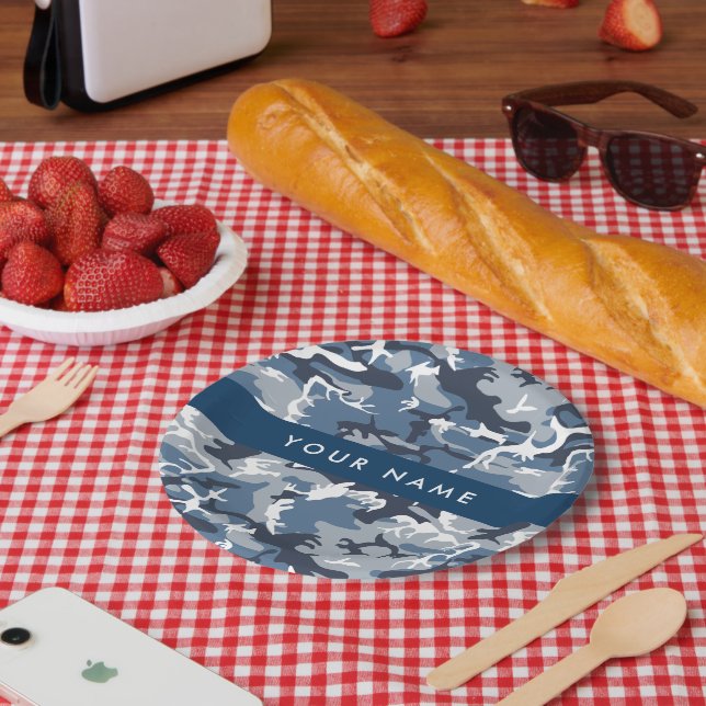 Winter Snow Blue Camouflage Your name Personalise Paper Plate (Picnic)