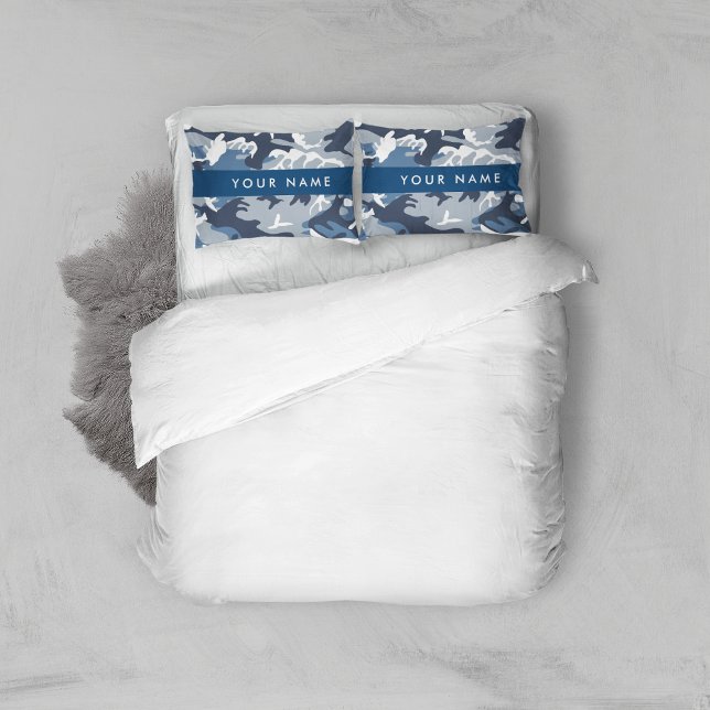 Winter Snow Blue Camouflage Your name Personalise Pillowcase (Creator Uploaded)