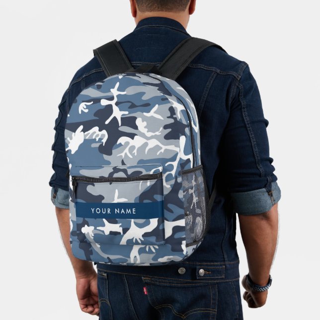 Winter Snow Blue Camouflage Your name Personalise Printed Backpack (Insitu (Model))