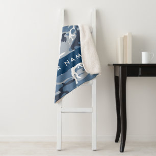 Winter Snow Blue Camouflage Your name Personalise Sherpa Blanket
