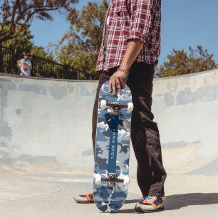 Winter Snow Blue Camouflage Your name Personalise Skateboard