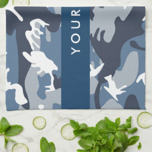 Winter Snow Blue Camouflage Your name Personalise Tea Towel