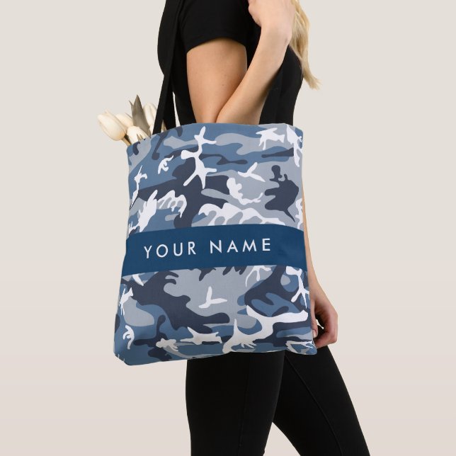 Winter Snow Blue Camouflage Your name Personalise Tote Bag (Close Up)