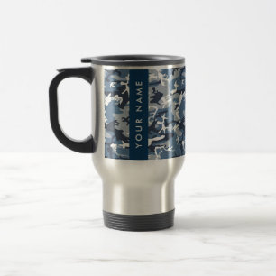 Winter Snow Blue Camouflage Your name Personalise Travel Mug