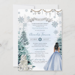 Winter Snow Blue Holiday Quinceañera Invitation