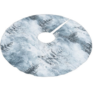 Winter Snow Blue White Christmas Pine Trees Brushed Polyester Tree Skirt