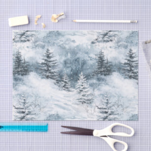 Winter Snow Blue White Christmas Pine Trees Tissue Paper