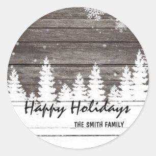 Winter snow brown wood Christmas Holiday Classic Round Sticker