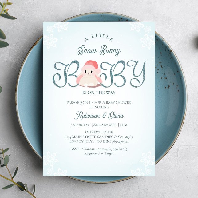 Winter Snow Bunny Baby Shower  Invitation (Creator Uploaded)