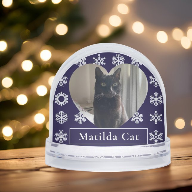 Winter Snow Cat Christmas Pet Photo Snow Globe (Add your cat photo and your cat's name to this festive winter snow globe)