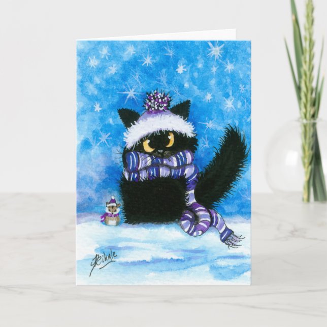 Winter Snow Cat Hamster Card by Bihrle (Front)
