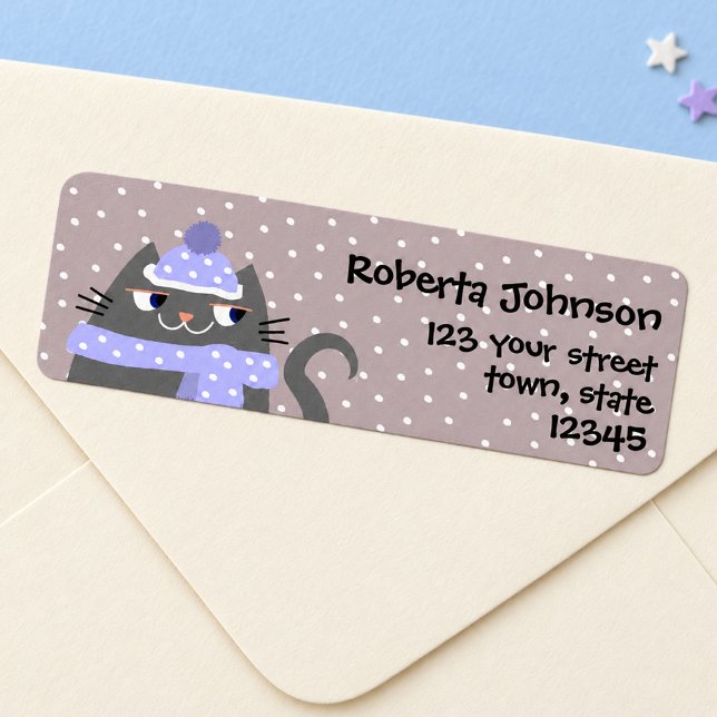 Winter Snow Cat Return Address Label Cute (Creator Uploaded)