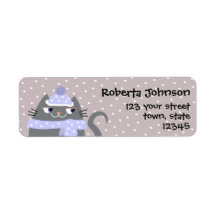Winter Snow Cat Return Address Label Cute