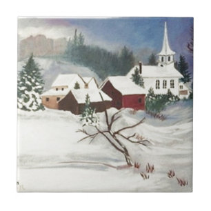Winter Snow Chapel Christmas season Tile
