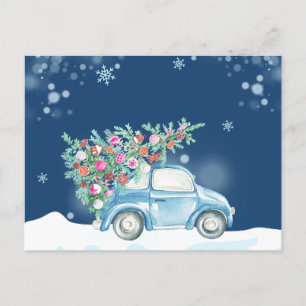 Winter snow Christmas car  Holiday Postcard