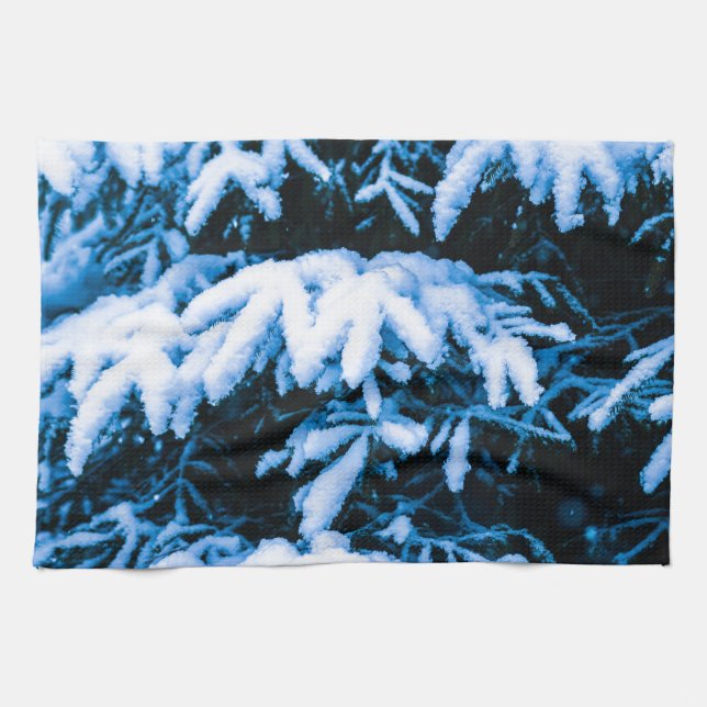 Winter Snow Christmas Tree Tea Towel (Horizontal)