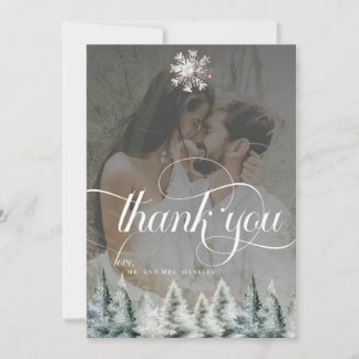 Winter Snow Christmas Wedding  Thank You Card