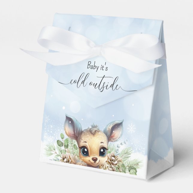 Winter Snow Cold Outside Blue Baby Shower Deer Favour Box (Front Side)