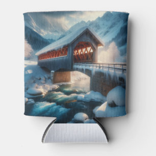 Winter, snow covered bridge & river can cooler