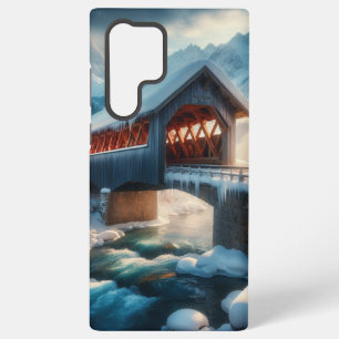 Winter, snow covered bridge & river samsung galaxy case