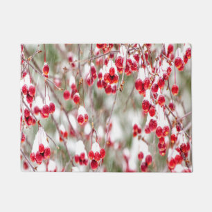 Winter Snow Covered Red Berries Scenic Christmas Doormat