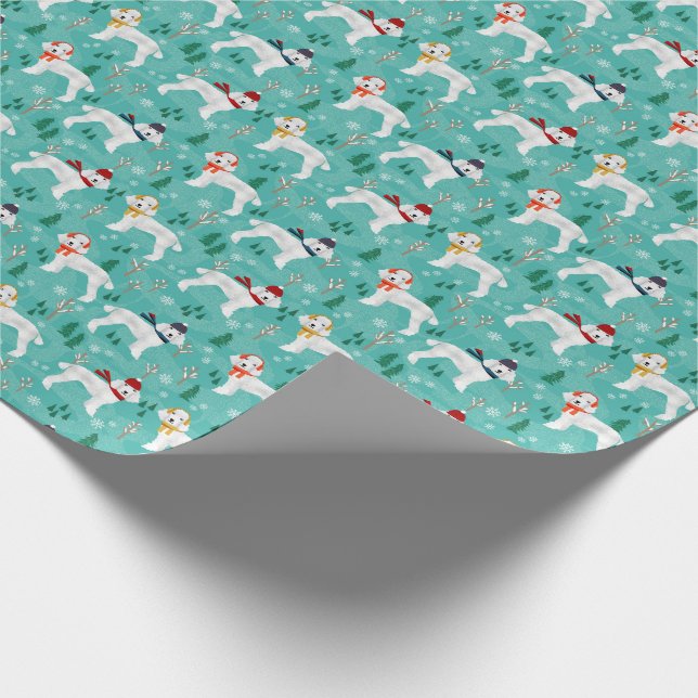 Winter Snow Day White Poodle Christmas Wrapping Paper (Corner)