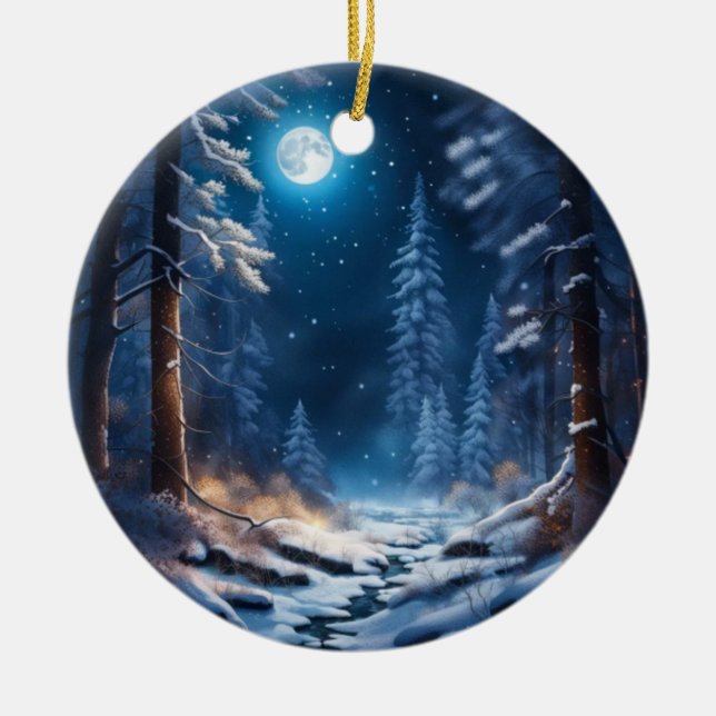 Winter Snow Design Ceramic Tree Decoration (Front)