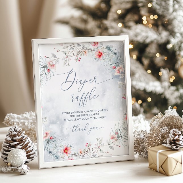 Winter snow dusty blue Christmas diaper raffle Poster (Creator Uploaded)