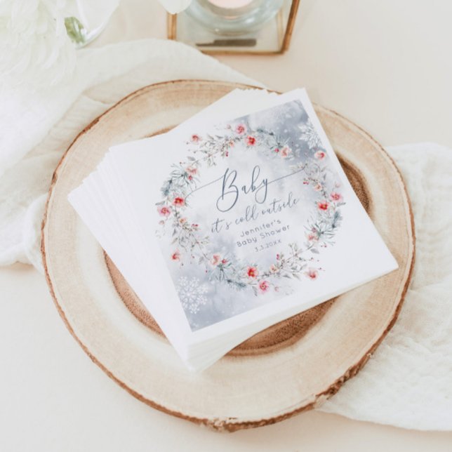 Winter snow dusty blue wreath baby shower napkin (Creator Uploaded)