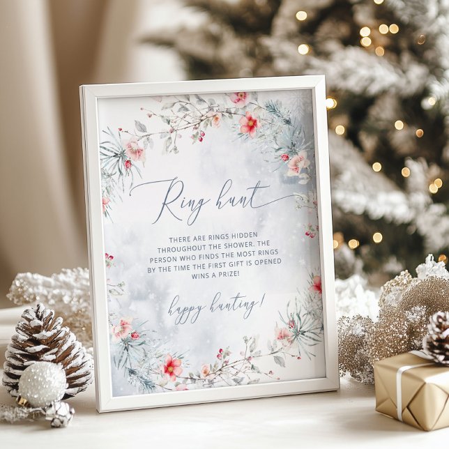 Winter snow elegant ring hunt bridal shower game poster (Creator Uploaded)