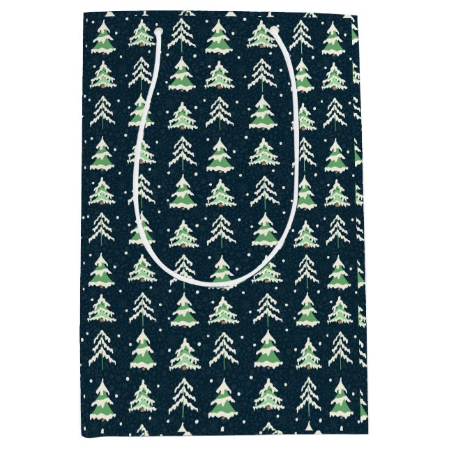 Winter Snow Evergreen Trees Medium Gift Bag (Front)