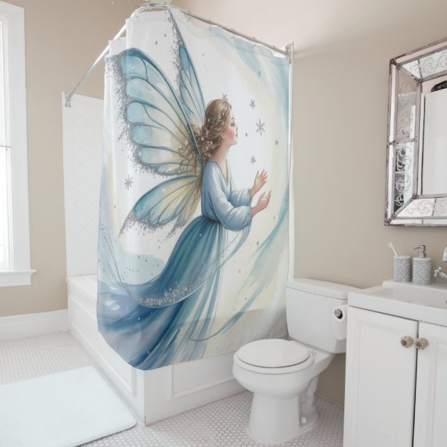 Winter Snow Fairy Watercolor Art  Shower Curtain (In Situ)