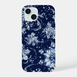 Winter Snow Flower Pattern iPhone 15 Case