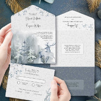 Winter Snow Forest and Deer Watercolor Wedding