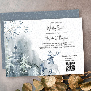 Winter Snow Forest and Deer Wedding Reception Only Invitation
