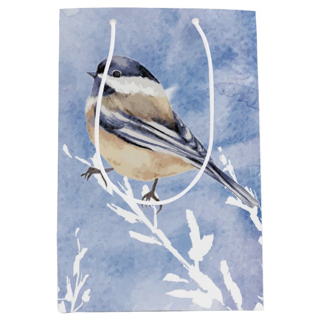 Winter Snow Forest Chickadee Bird Nature Art  Medium Gift Bag (Front)