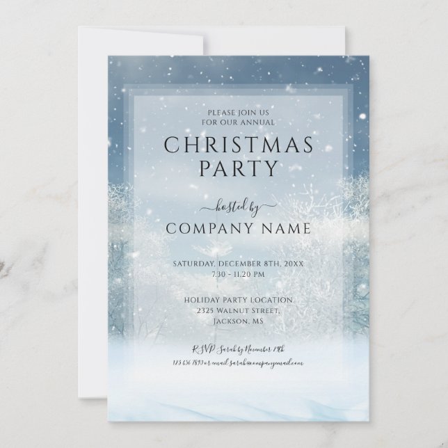 Winter Snow Forest Corporate Holiday Party Invitation (Front)