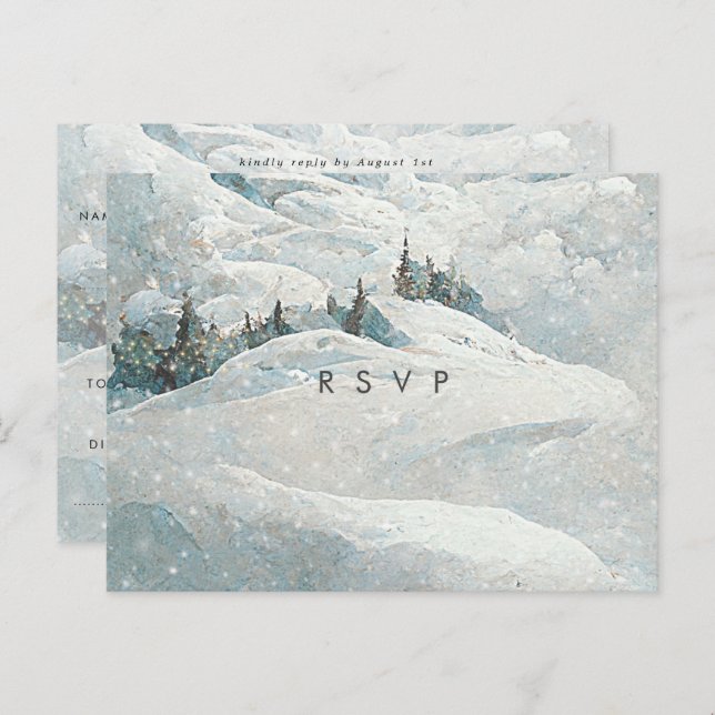 winter snow forest trees wedding rsvp postcard (Front/Back)