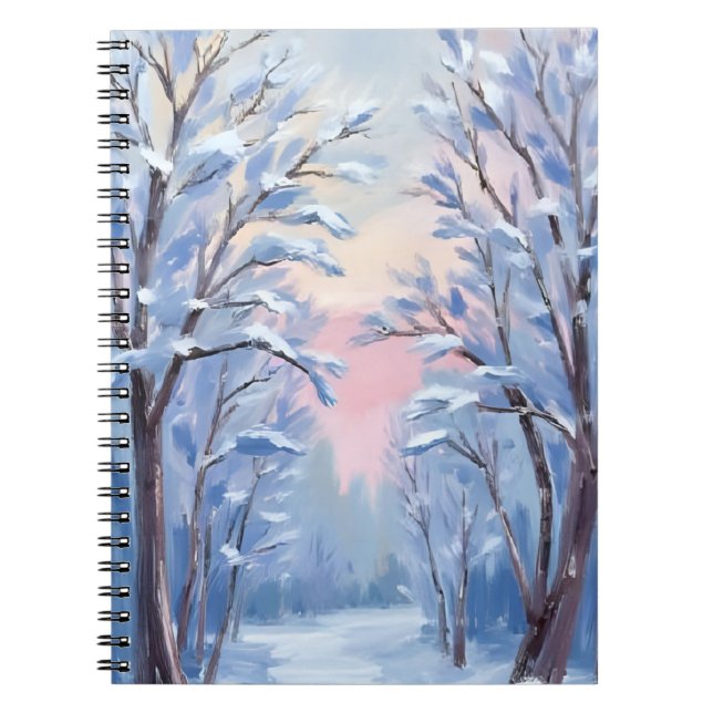 Winter Snow Forest Watercolor Woods Painting Card Notebook (Front)